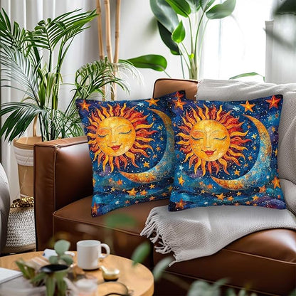 Sun and Moon Throw Pillow Covers Set of 2 | 18x18 Inches Cushion Cases - Image 2