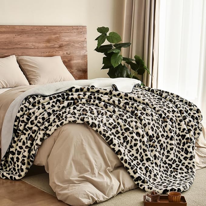 PHF Leopard Print Sherpa Fleece Blanket Twin Size - Image 2