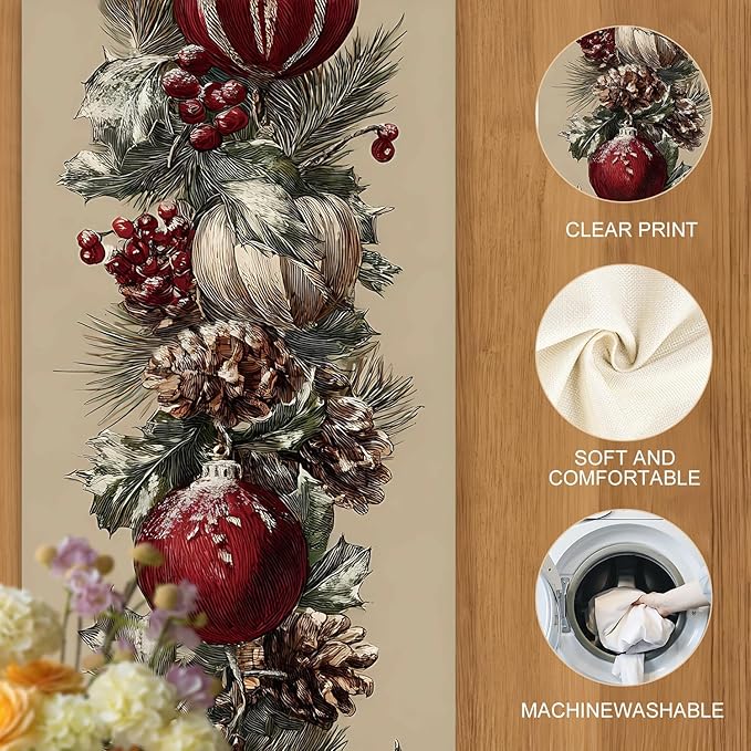 Elegant Red and White Christmas Table Runner – 13x72 Inch Holiday Table Decor - Image 4
