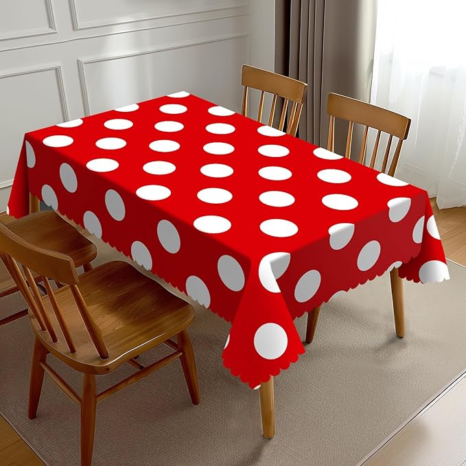 Polka Dots Red and White Tablecloth Vintage Round Spots Classic Simple Symmetry by Unknown