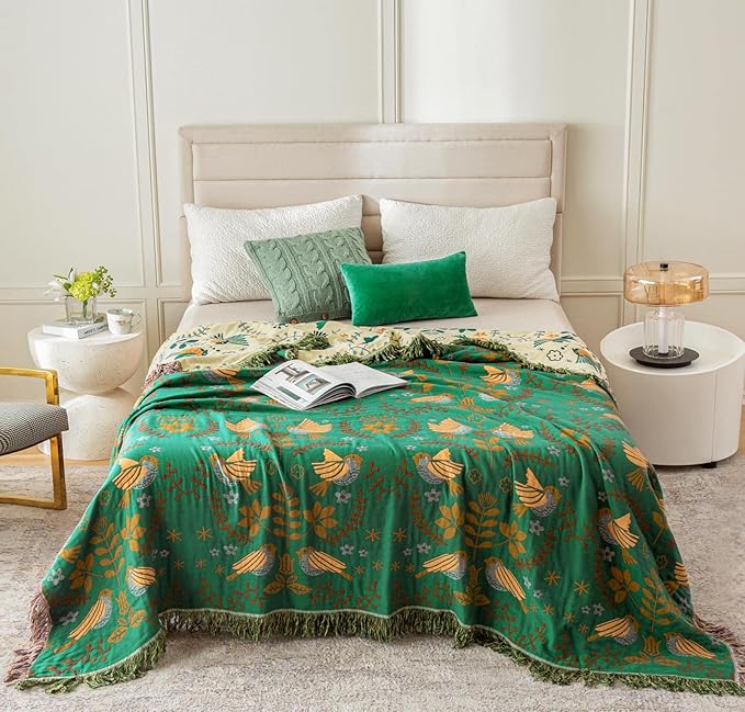 Green Fall Blanket 60''x 80'' Boho Throw Blankets - Image 3