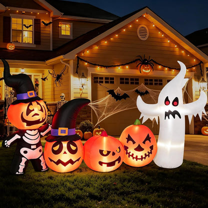 8FT Halloween Inflatable Pumpkin Skeleton Ghost Combo Decorations