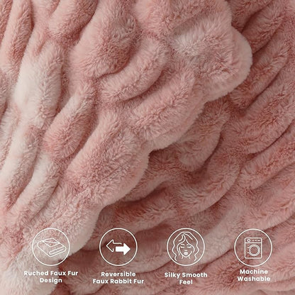 Ultra Soft Cozy Faux Fur Throw Blanket, Fuzzy Plush Thick Bubble Blanket - Image 5