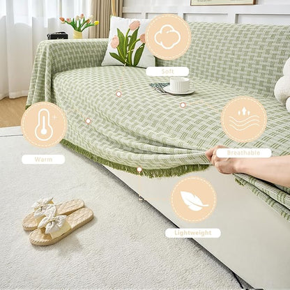 Green Couch Cover Blanket Cute Geometrical Jacquard Washable Sofa Cover - Image 5