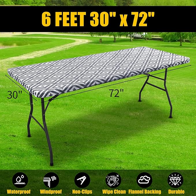Smiry Rectangle Picnic Table Cloth, Waterproof Elastic Fitted Outdoor - Image 7
