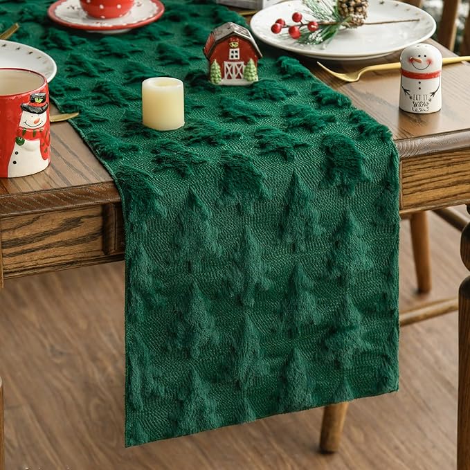 Artoid Mode Christmas Trees Green Soft Plush Faux Fur Jacquard Christmas Table by ArtoidMode