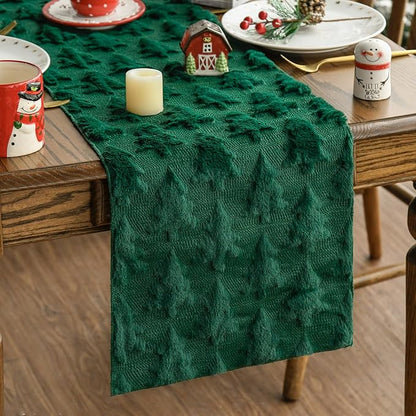 Artoid Mode Christmas Trees Green Soft Plush Faux Fur Jacquard Christmas Table by ArtoidMode