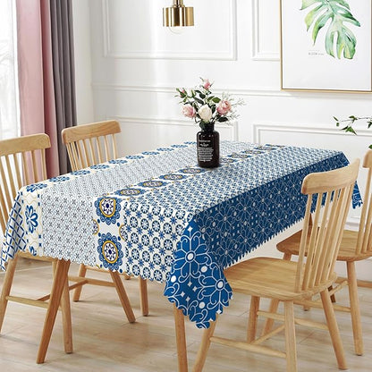 60x84inches Boho Rectangle Tablecloth Blue Floral Printed Bohemian Table Cloth by TTQYFNM