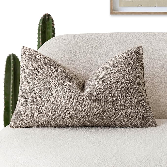 Foindtower Decorative Textured Boucle Throw Pillow Covers Accent Solid Lumbar by Foindtower