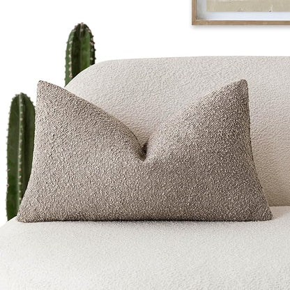 Foindtower Decorative Textured Boucle Throw Pillow Covers Accent Solid Lumbar by Foindtower
