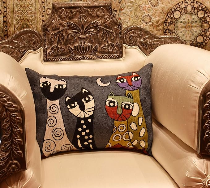 Lumbar Picasso Cat Pillow Cover Dark Gray Kitty Pillowcase Cute Cats Abstract - Image 2
