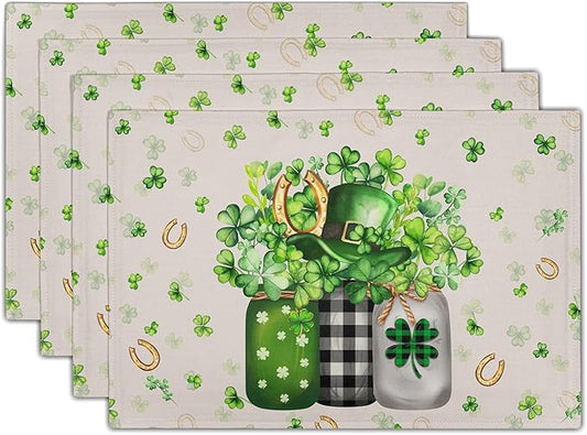 Giwawa 12"x18" Patrick Vases Placemats Set of 4 Lucky Shamrocks Horseshoes by Giwawa