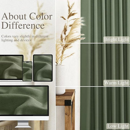 Olive Green Linen Curtains 24 Inch Length - Image 3