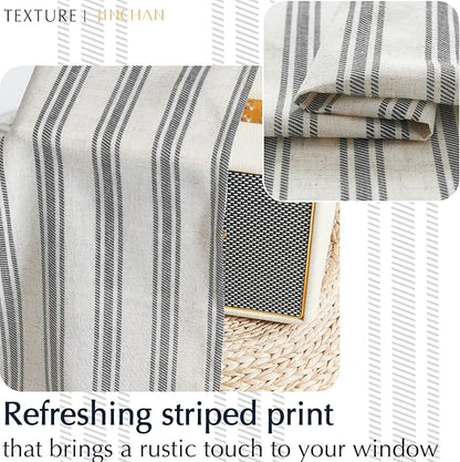 jinchan Striped Kitchen Curtain Linen Farmhouse Cafe Curtain 24 Inch Tiers - Image 6