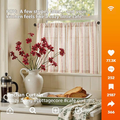 jinchan Colorful Striped Linen Kitchen Curtains 24 Inch Christmas Decorations - Image 2