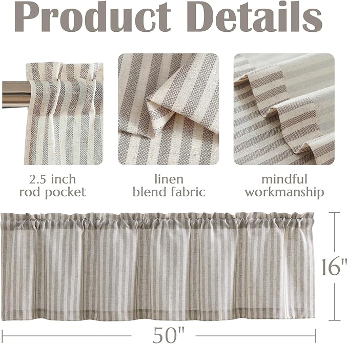 jinchan Valance Curtain Linen Textured Striped Window Curtain - Image 7