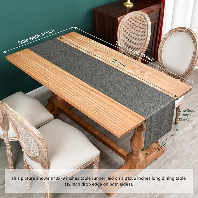 NEWISHER Farmhouse Rustic Table Runner Dark Grey Rectangular Table Runners Faux - Image 6