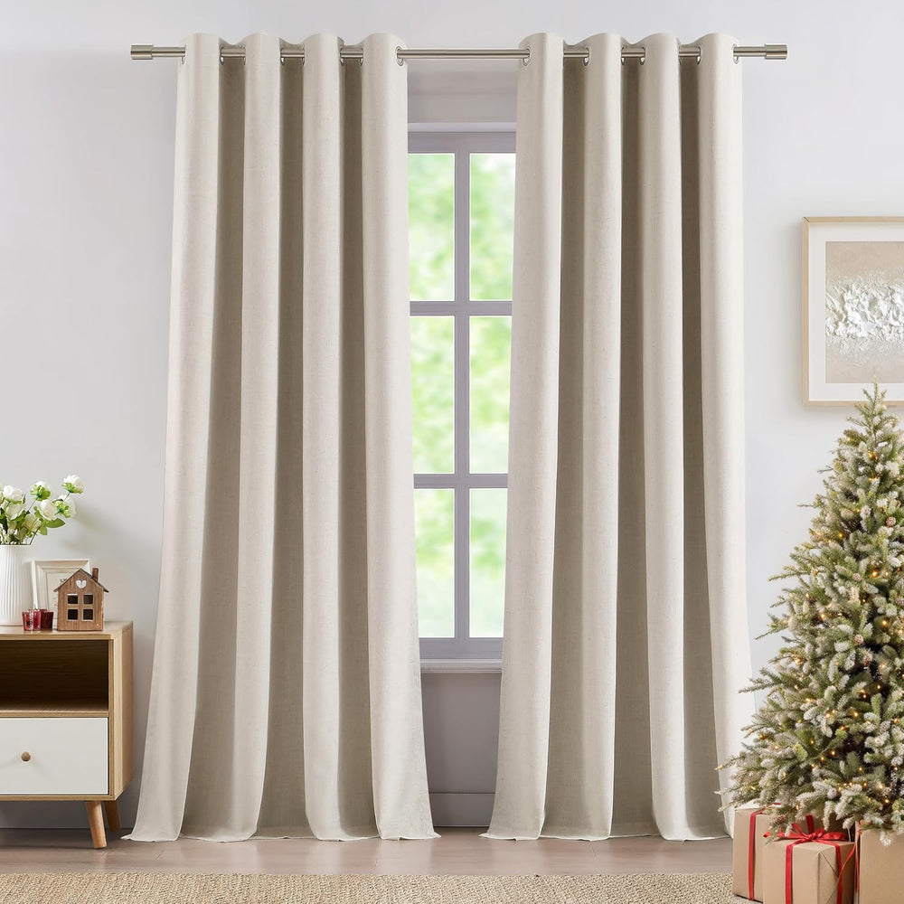 Vision Home Sand Full Blackout Window Curtains Grommet Linen Total Room Darke...