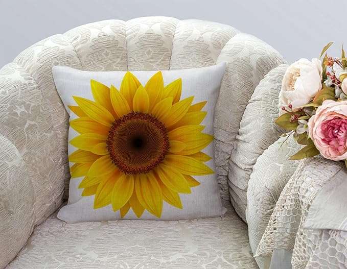 TSSOHU Sunflower Flower Cotton Burlap Linen Throw Pillow Case Cushion Cover - Image 3