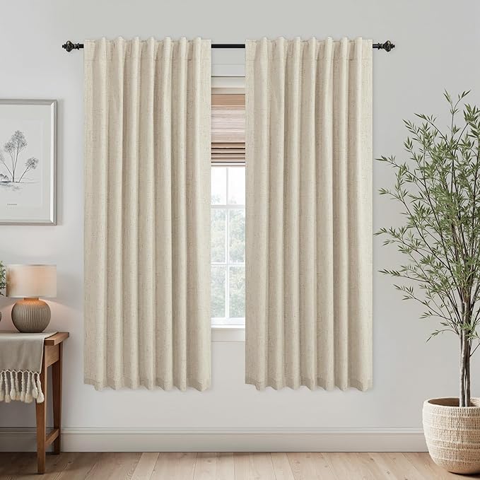 KOUFALL Light Tan Back Tab Linen Blackout Curtains by KOUFALL