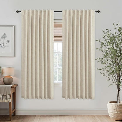 KOUFALL Light Tan Back Tab Linen Blackout Curtains by KOUFALL