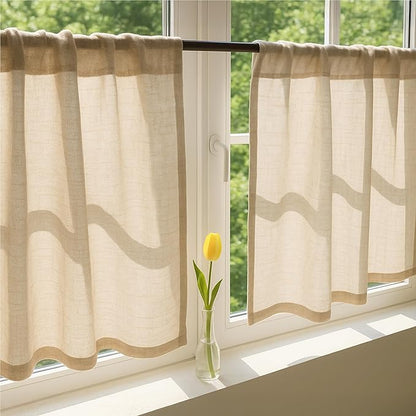 AIRLAKE Linen Blend Tier Curtains, 26 x 24 inches, Boho Farmhouse Rustic Style by AirlakeHome