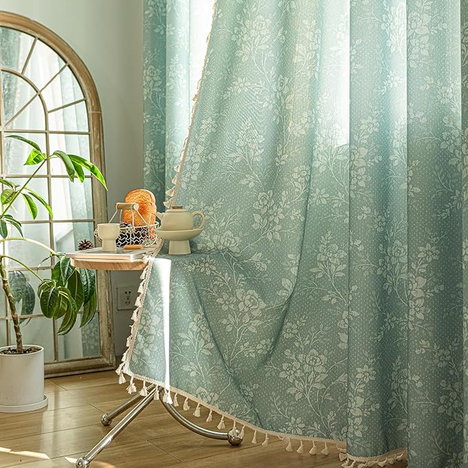ENJOYBRIDAL Floral Curtains 63 Inch Length Sage Green Farmhouse Drapes Living by ENJOYBRIDAL