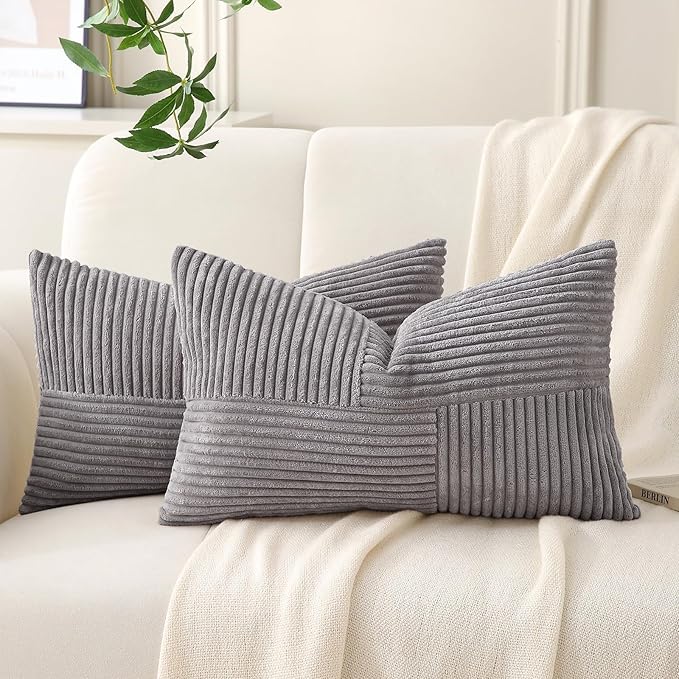 Gray Lumbar Throw Pillow Covers 14x24 inch, Farmhouse Home Decor, Boho by Unknown