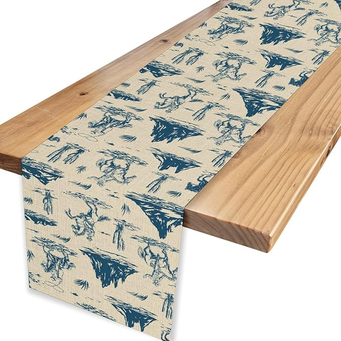 Western Cowboy Table Runner, Rustic Country Cowboy American Wild West Riding - Image 4