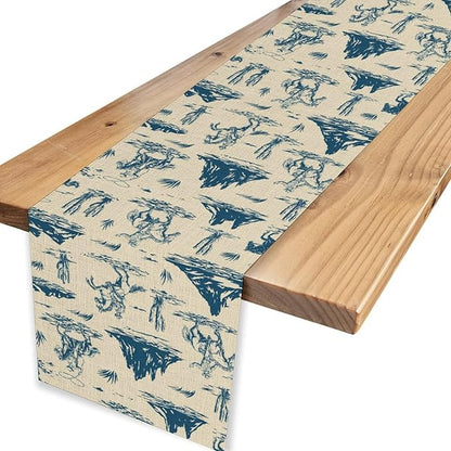 Western Cowboy Table Runner, Rustic Country Cowboy American Wild West Riding - Image 4
