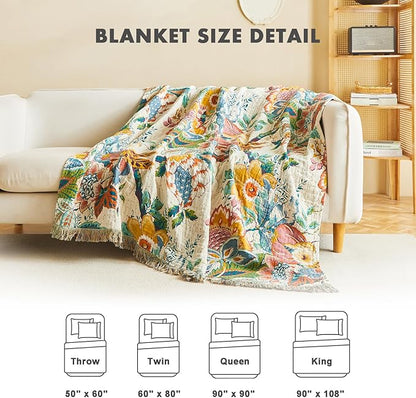MSGKV Boho Throw Blanket for Bed Couch Twin Size Cotton Vine Blanket 60"x80" - Image 4