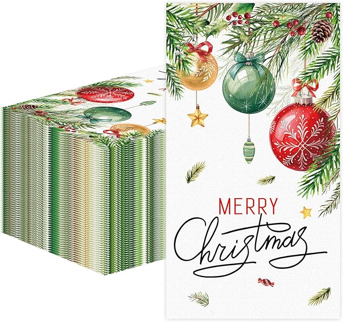 100 PCS Christmas Paper Napkins, Disposable Xmas Ornament Bathroom Guest Hand by Unknown