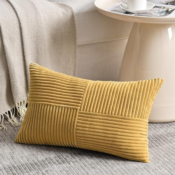 Fancy Homi 2 Packs Mustard Yellow Lumbar Decorative Throw Pillow Covers 14x24 - Image 2