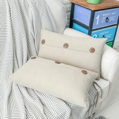 HWY 50 Cream White Chenille Throw Pillow Covers 12x20 Inch - Image 3