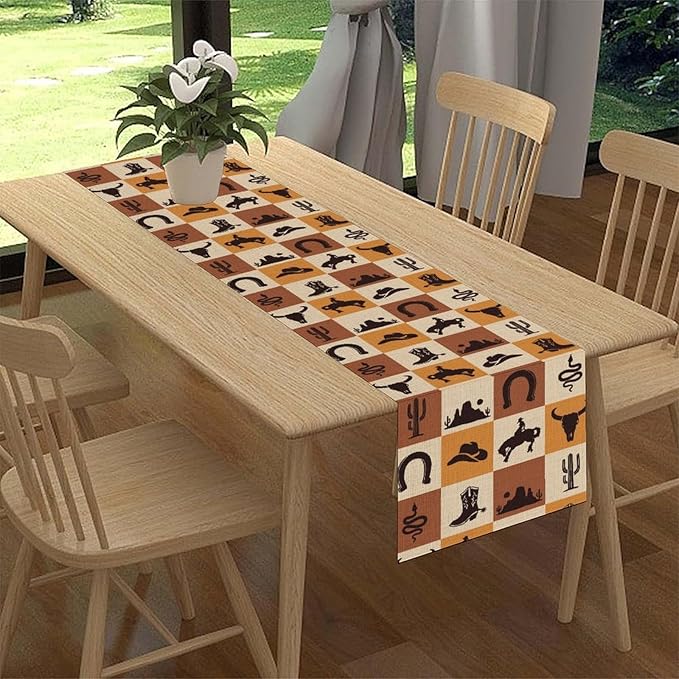Western Cowboy Table Runner, Rustic Country Cowboy American Wild West Cowboy - Image 2