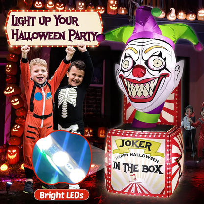 zukakii 4FT Halloween Inflatables Clown Box with Bright LED Lights, Vivid Design Creepy Halloween Decorations Outdoor Spooky Blow Ups Yard Decoration blowups for Indoor Holiday Party Lawn