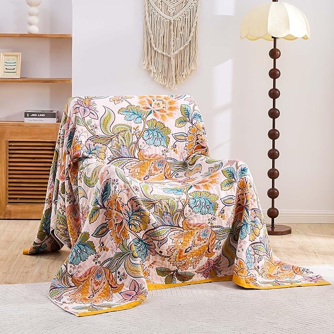 Boho Throw Blanket for Bed, 100% Cotton Soft Rustic Quilt Fall Blanket - Image 2