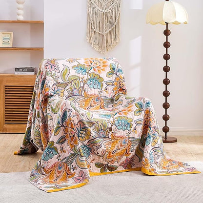 Boho Throw Blanket for Bed, 100% Cotton Soft Rustic Quilt Fall Blanket - Image 2