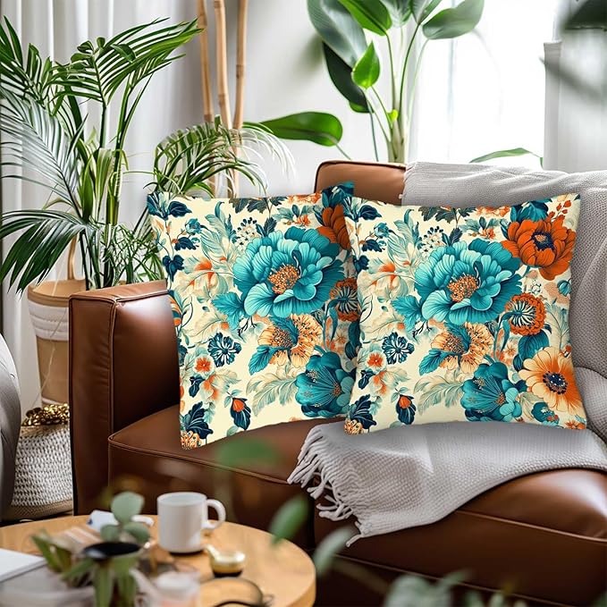 Floral Throw Pillow Covers 18x18 Set of 2, Flower Pillowcase - Image 2