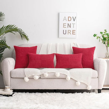 HWY 50 Red Corduroy Patchwork Throw Pillow Covers 18x18 Inch, Soft Cozy - Image 5