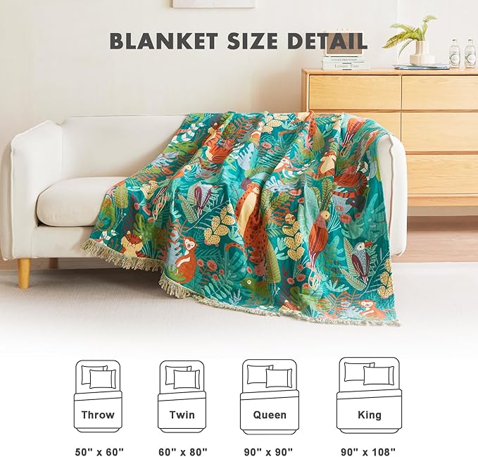 MSGKV Throw Blanket for Bed Cotton Animals Twin Size Couch Blanket 60"x80" - Image 4