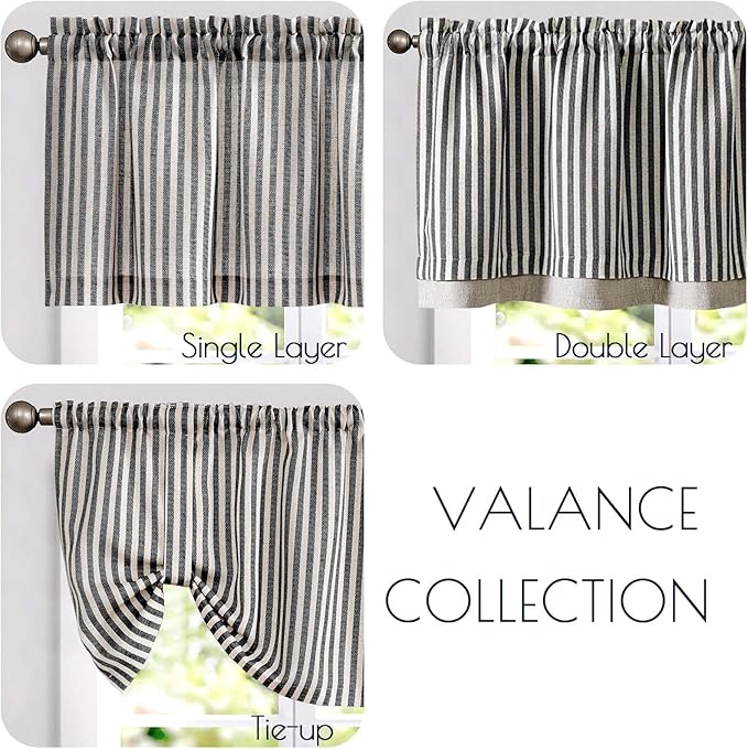 jinchan Linen Stripe Curtain Double Layer Valance - Image 8