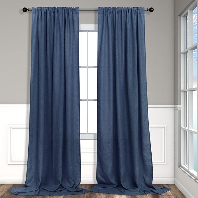 Pitalk 102 Inch Curtains Navy Blue Linen Drape - Image 8