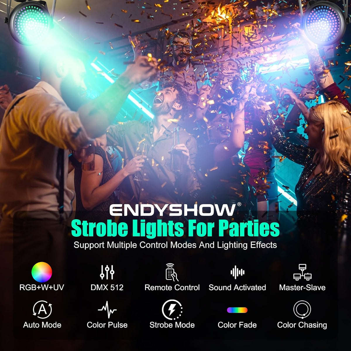 Strobe Lights for Halloween,2Pack 30W 126LEDs RGB+W+UV DJ Strobe Lights with Wireless Remote Control DMX512 Sound Activated DJ Stage Par Can Uplights for Wedding Party Club Christmas Lighting