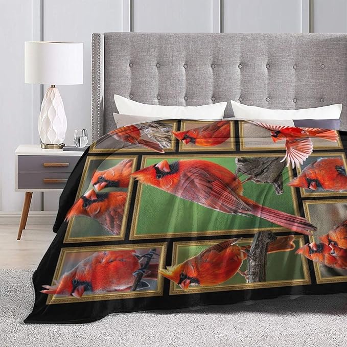 Cardinal Blanket Winter Christmas Bird Throw Blanket Flannel Stuff Merch Cozy - Image 3