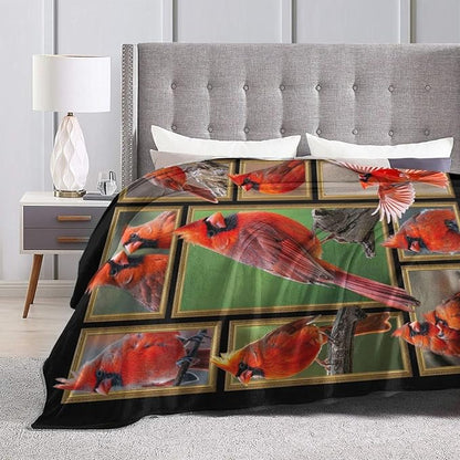 Cardinal Blanket Winter Christmas Bird Throw Blanket Flannel Stuff Merch Cozy - Image 3