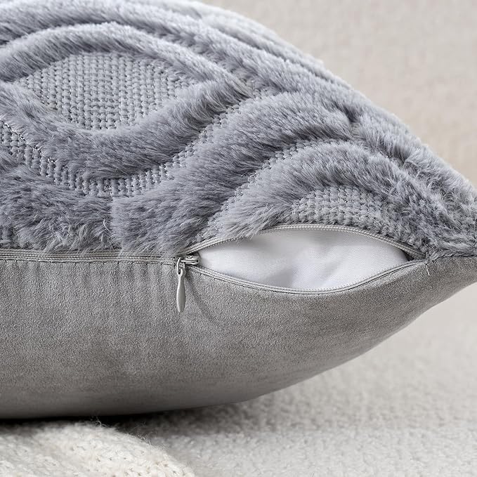 MIULEE Grey Blue Throw Pillow Covers 16x16 Inch, Soft Winter Plush Faux Wool - Image 4