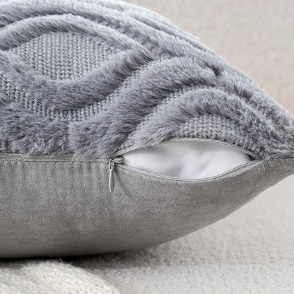 MIULEE Grey Blue Throw Pillow Covers 12x20 Inch, Soft Winter Plush Faux Wool - Image 4