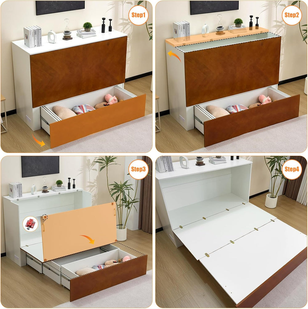VINGLI Full Murphy Bed with Storage Drawer,2 Charging Station,Rustic & Sc...
