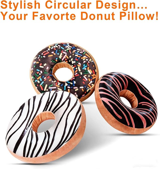 HYSEAS Round Throw Pillow 14 Inch Chocolate White Donut, 3D Digital Print - Image 4